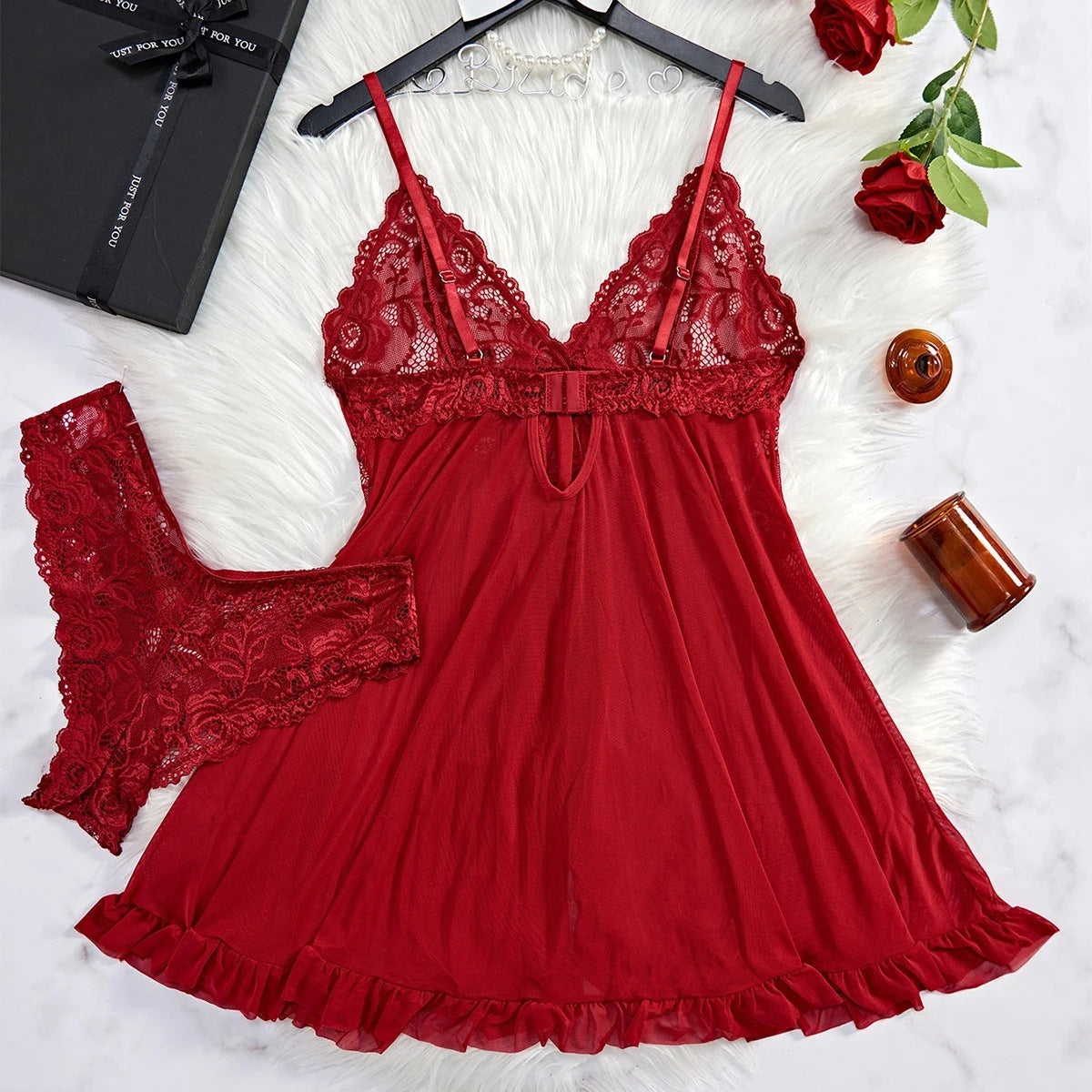 Sexy Lingerie Two-piece Lace Sling Light Mesh V-neck