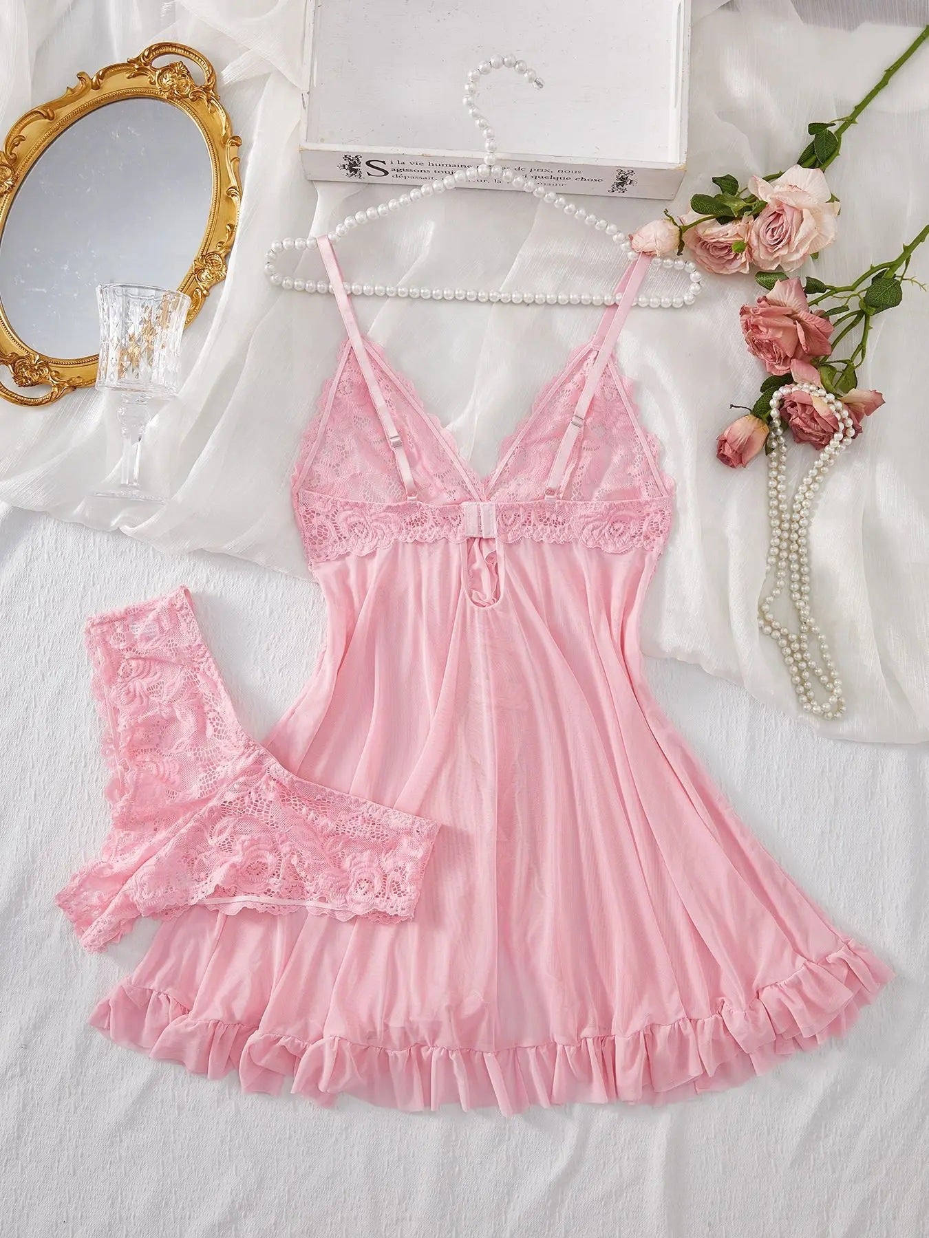 Sexy Lingerie Two-piece Lace Sling Light Mesh V-neck
