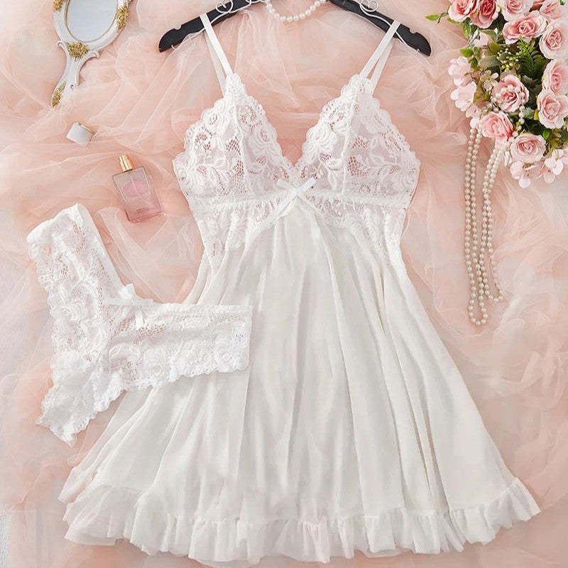 Sexy Lingerie Two-piece Lace Sling Light Mesh V-neck